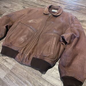 Vintage Banana Republic Safari Jacket Men’s 42 Brown Leather Flight Bomber Zip